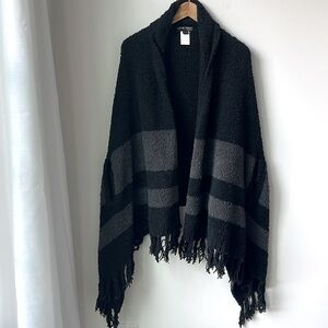 Barefoot Dreams Black and Charcoal Striped Cozy Wrap Sweater
